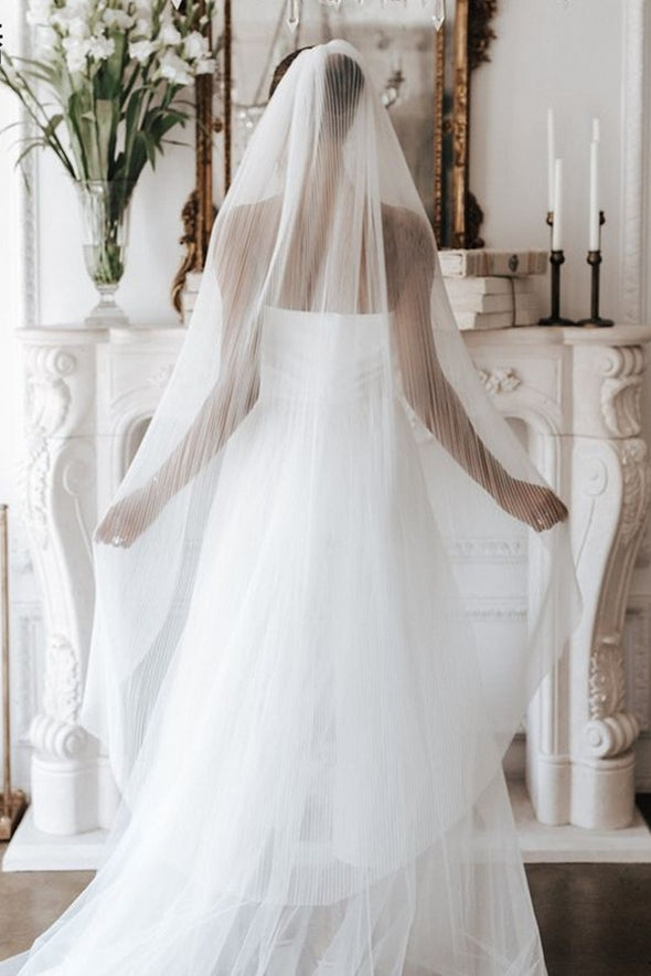 V192 Plisse Tulle Simple Wedding Veil With Comb 150cm Length