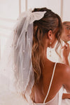 Bride Single Party Mesh Headdress Pearl Short Veil V04A