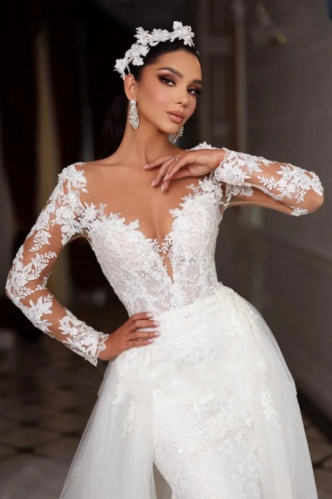 long sleeve button back wedding dress Open back wedding dress with sleeves Darla