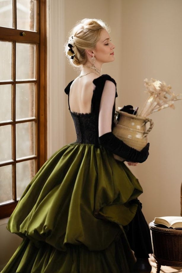 Vintage Green Satin High Split Prom Dress TANYA BRIDAL Vintage Green Satin High Split Prom Dress TANYA BRIDAL