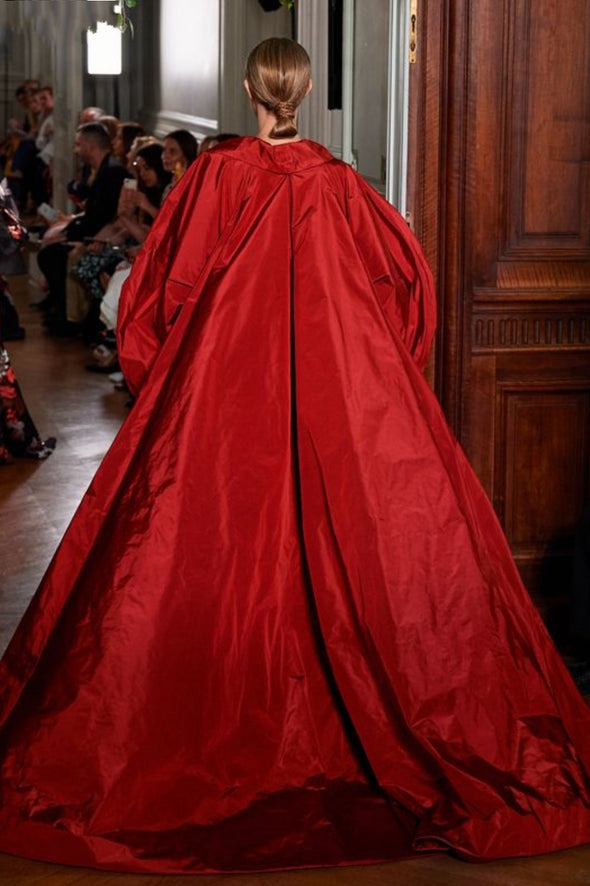 Red Taffeta Women Cape Long Jacket Formal Lady Outfit Coat