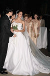 Romantic Long Satin Wedding Dress Strapless Ball Gown