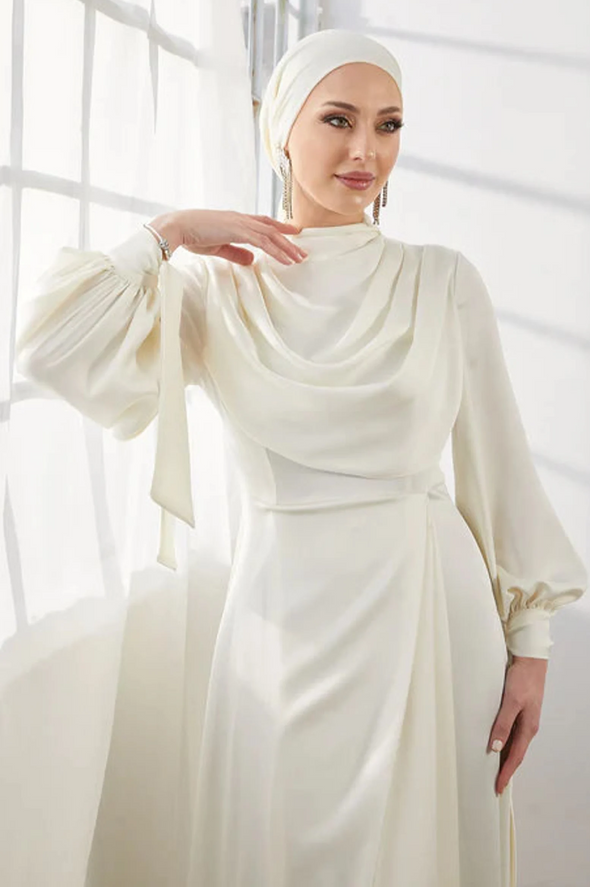 Modest Romantic Muslim Wedding Dress Soft Satin