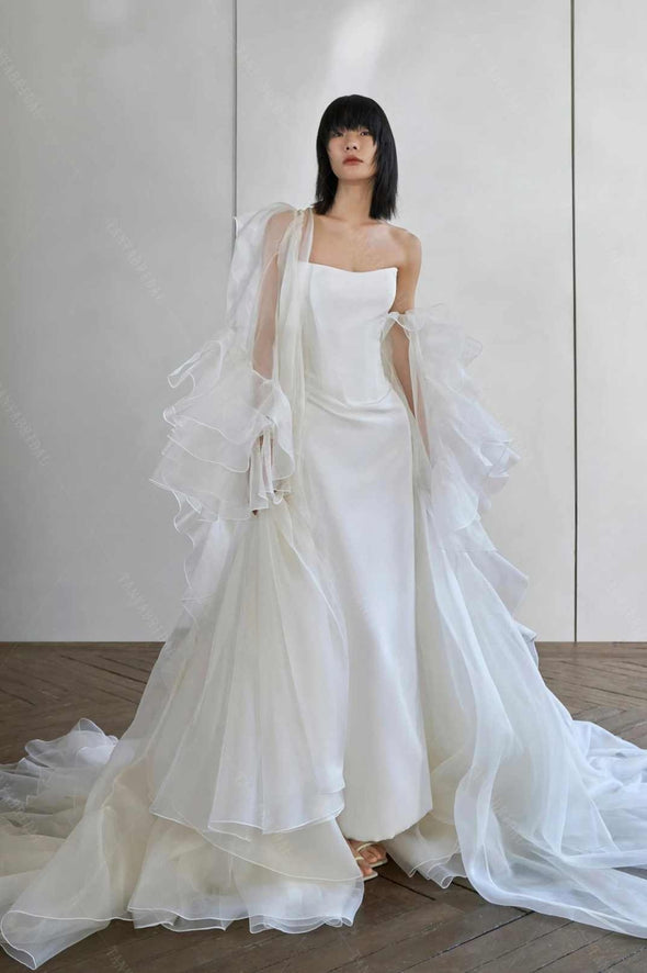 #DZ9427 Elegant Ruffles Wedding Cape Off The Shoulder