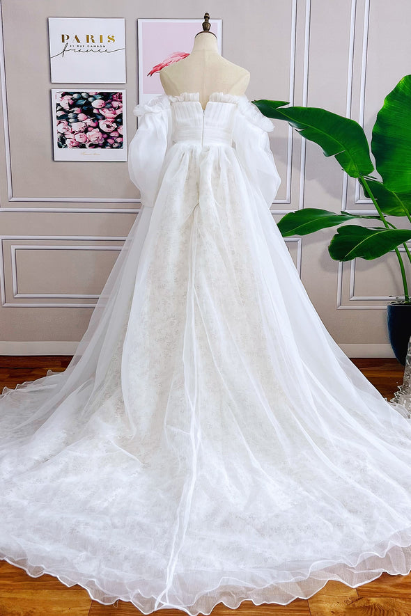 Embroidery Flowers Dramatic Puff Sleeves Fairytales Wedding Dresses ZW130