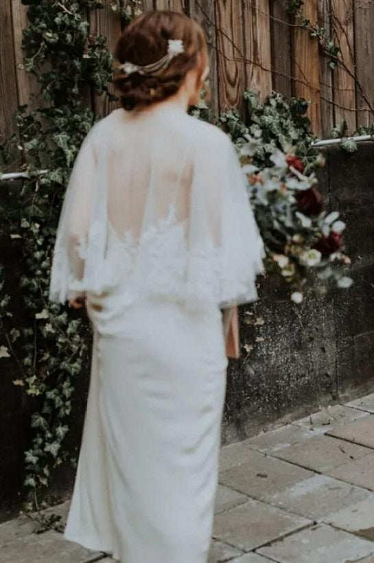 Elegant Wedding Dress With Short Cape Lace Appliques 242241542