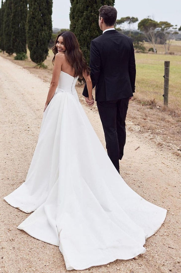 Modest Simple Long Wedding Gown With Split Court Train