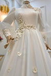 3D Flower A Line Muslim Satin Wedding Dress