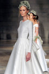 Romantic Thick Satin Long Wedding Dress Round Neck Full Sleeves
