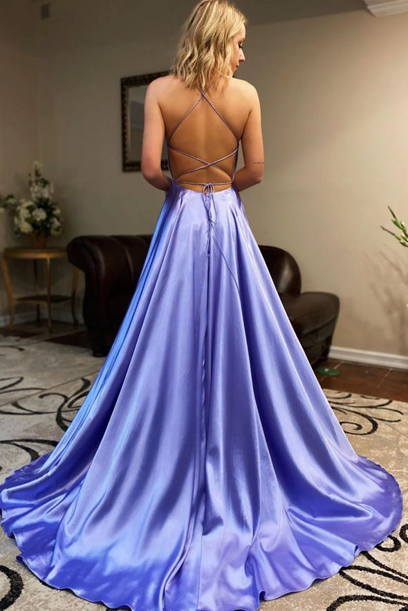 Lavender Long Prom Dresses Sexy Side Slit Formal Gown 03101504