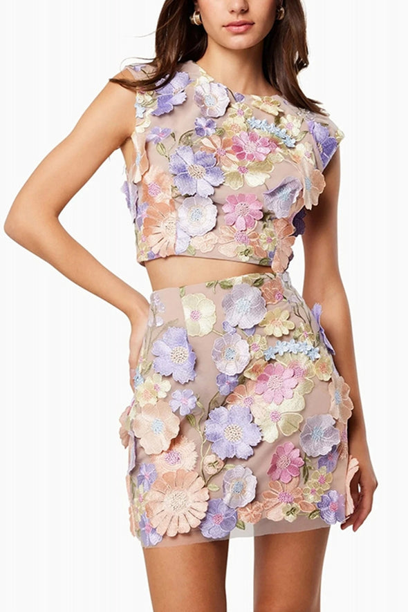 Two pieces Embroidery Lace Flower Short Cocktail Dress