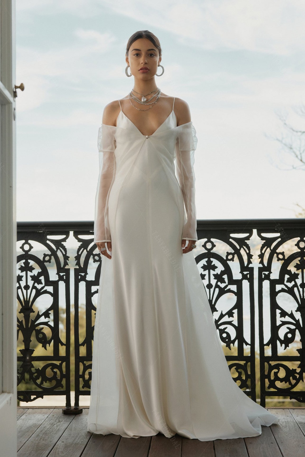 wedding dress overcoat Sheer, Full Length Jacket; idea for ceremony With easy shoulder attachment Romantic Effortless Wedding Dress With