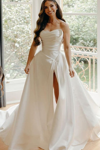 Satin A Line Wedding Gown With Split