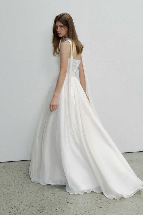 TT693 A Line Strapless Long Wedding Dress With Neck  Scarf