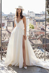Simple Satin Wedding Dresses Backless V-Neck High Split skirt Chic DW831