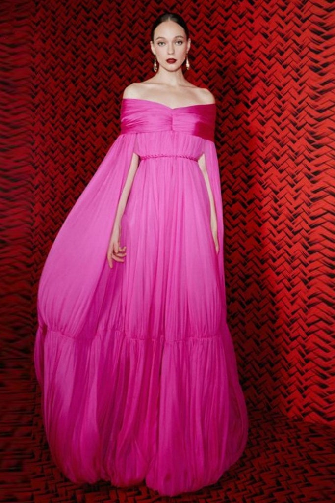 A Line Fuchsia Boat Neck Evening Dress Red Carpet Gown TANYA BRIDAL A Line Fuchsia Boat Neck Evening Dress Red Carpet Gown TANYA BRIDAL