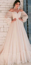 Bohemian Long Chiffon Off The Shoulder Wedding Dress