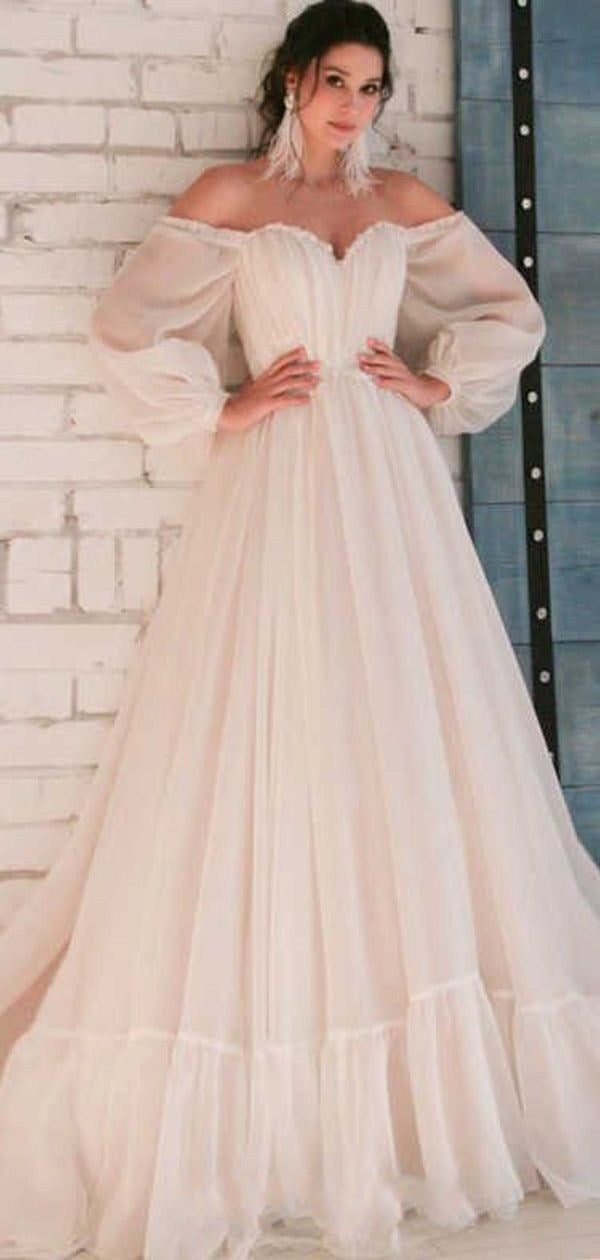 Bohemian Long Chiffon Off The Shoulder Wedding Dress TANYA BRIDAL Bohemian Long Chiffon Off The Shoulder Wedding Dress TANYA BRIDAL