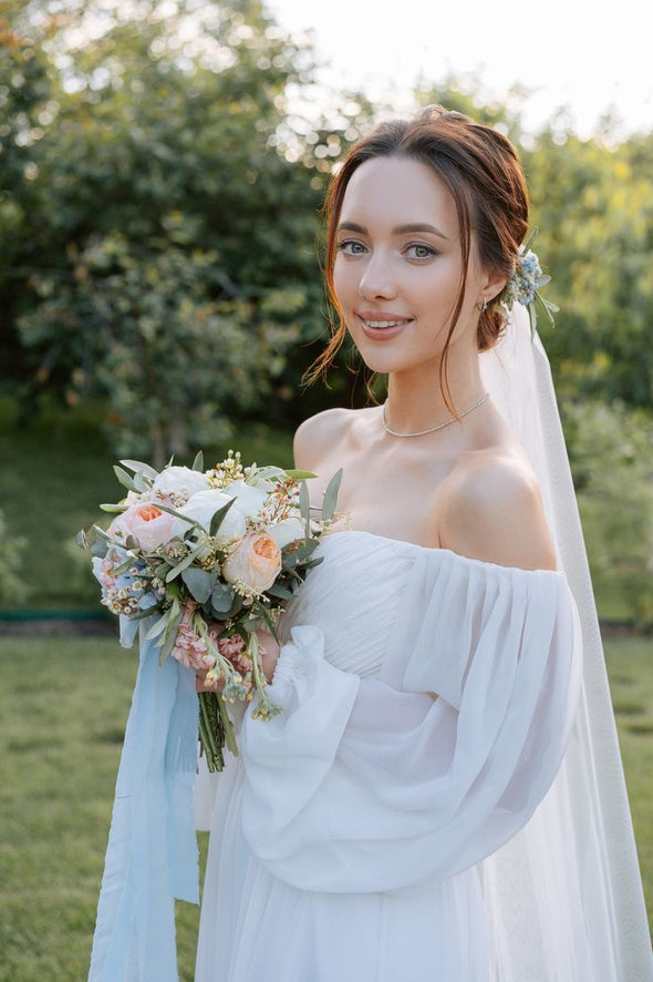 Off The Shoulder Wedding Dress With Puffy Sleeves