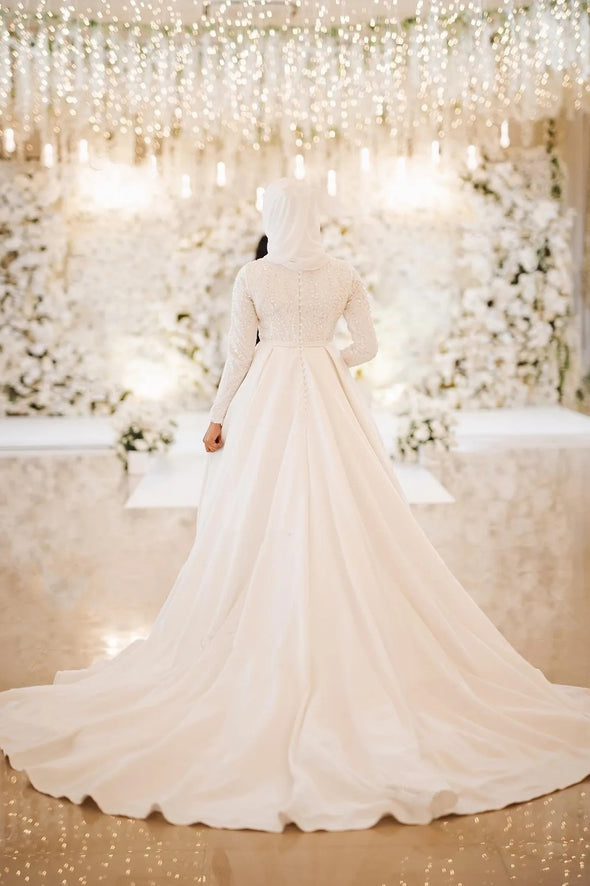 A Line Hajab Bride Gown Vestido De Noiva Muslim Wedding Dress