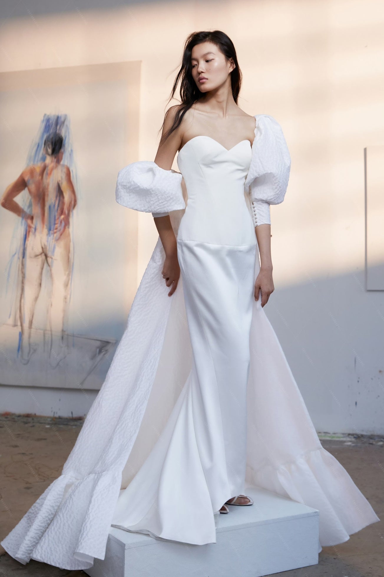embossed satin wedding dress Martha Gown Ivory Garden Embossed Satin White / XXL