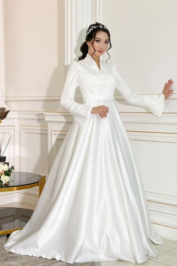 Modest Long Sleeve  Classic Traditional Wedding Dress