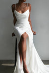 Elegant V-Neck Side Split Wedding Dresses Open Back