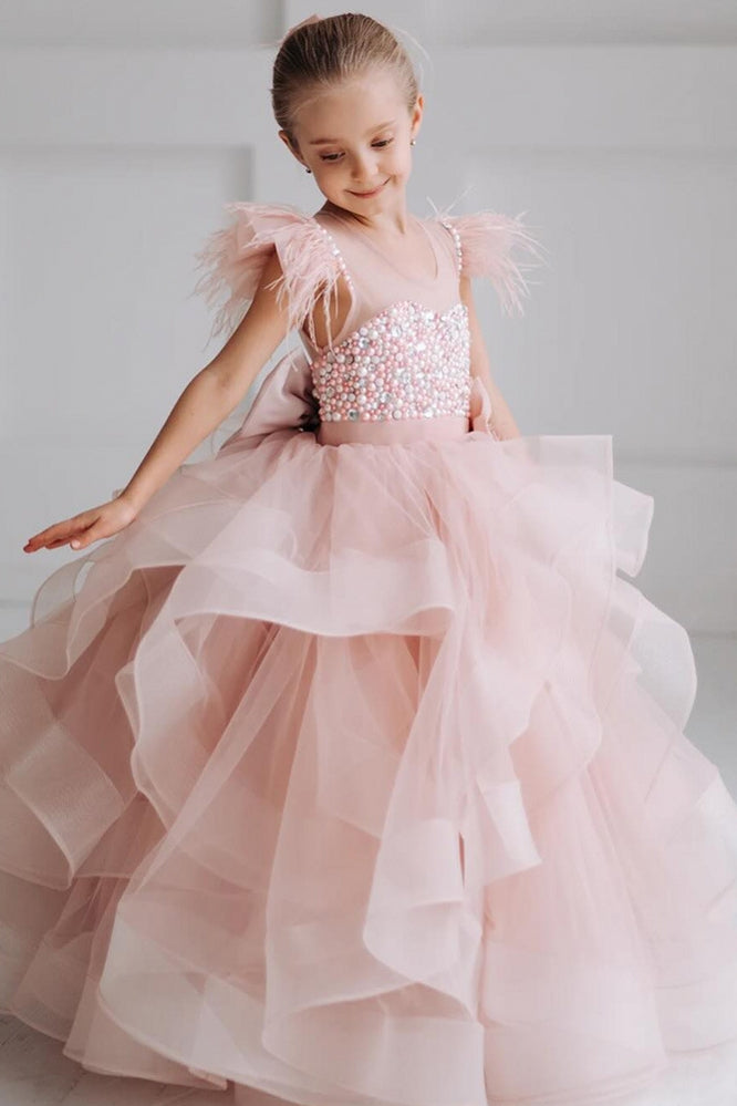 Luxury Pink Girl Dress With Ruffles TANYA BRIDAL Luxury Pink Girl Dress With Ruffles TANYA BRIDAL