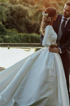Satin Ball Gown Wedding Dress Backless Full Sleeves