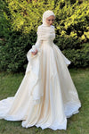 #DZ9445  Taffeta Muslim Wedding Dress Long Sleeves