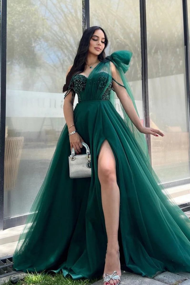 Green One Shoulder Sweetheart Sleeveless Prom Dress TANYA BRIDAL Green One Shoulder Sweetheart Sleeveless Prom Dress TANYA BRIDAL