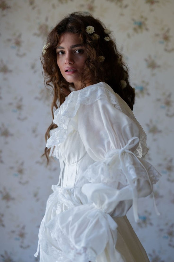 Long Taffeta A Line Off The Shoulder Lace Edge Wedding Gown