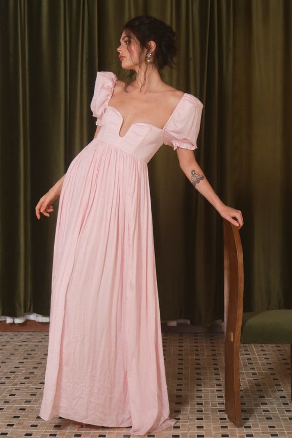 Chiffon Long Bridesmaid Dress Short Sleeves