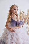 #DZ9410 Girls Special Occasion Purple Gradient Ruffle Party Dress