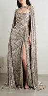 Long Sequin Cape For Evening Party