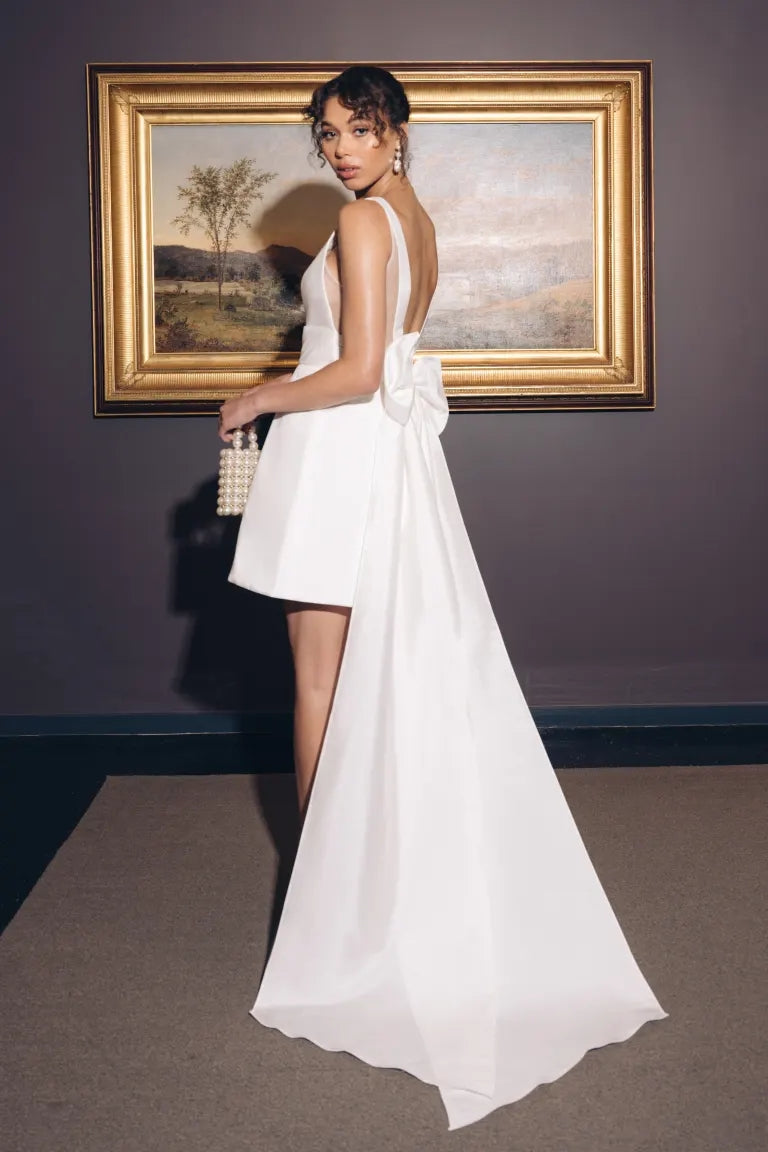 Summer Wedding Dress Short Bridal Gown With Bow Train TANYA BRIDAL Summer Wedding Dress Short Bridal Gown With Bow Train TANYA BRIDAL