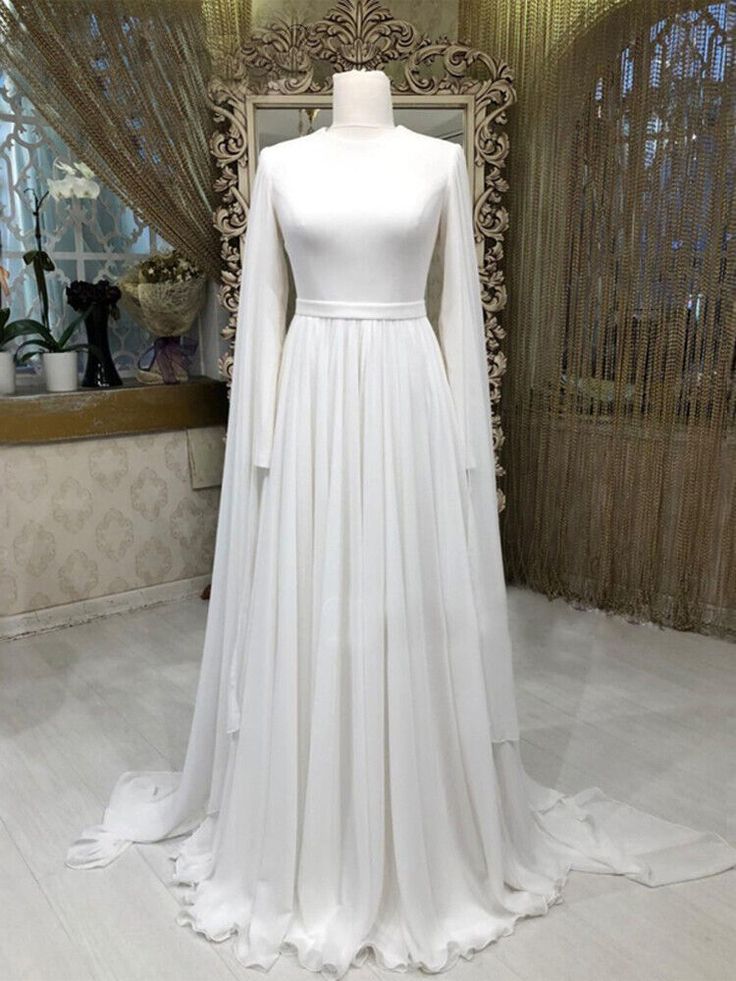 Long Sleeves Scoop Neck Chiffon A Line Wedding Dress TANYA BRIDAL Long Sleeves Scoop Neck Chiffon A Line Wedding Dress TANYA BRIDAL