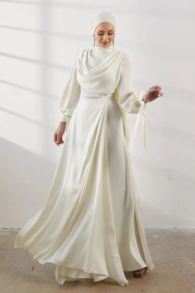 long dress satin muslimah Modest Romantic Muslim Wedding Dress Soft Satin – TANYA BRIDAL