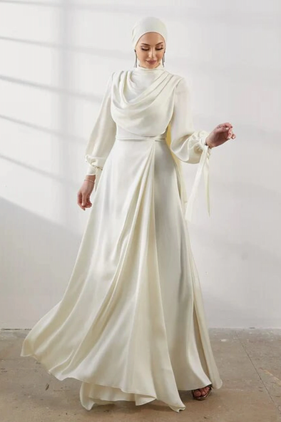 Modest Romantic Muslim Wedding Dress Soft Satin