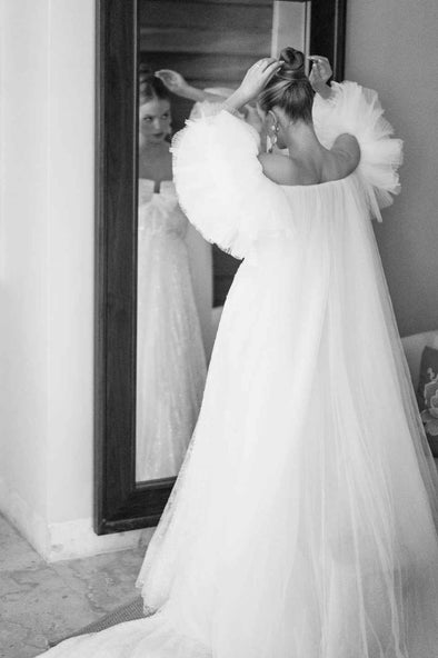 Pliss Tulle Long Wedding Cape Romantic Bride Accessories DJ237