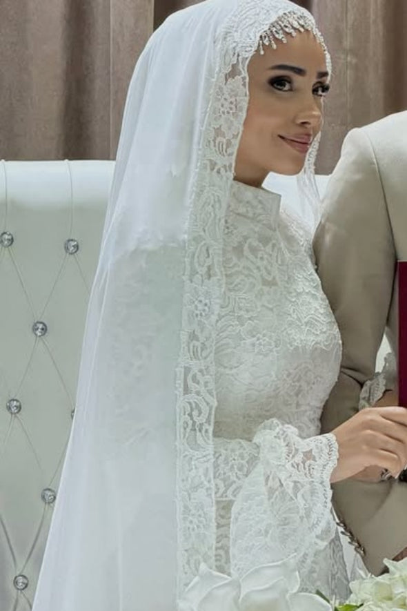 #DZ9440 Mermaid Long Lace Muslim Wedding Dress Elegant