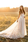 Romantic Fairy Colorfull Embroidery Lace Bohemian Wedding Dresses Noivas DW367