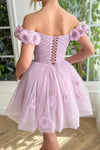 Charming Lilac Cute Short Homecoming Dresses Handmade 3D Flowers Mini Prom Gowns