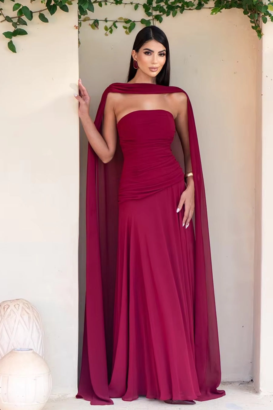 DZ9678 Burgundy Strapless Evening Dress Prom Gown – TANYA BRIDAL
