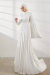 Crimping Full Sleeves Long Muslim Wedding Dress