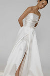 Satin A Line Floor Length Wedding Dress With Veil
