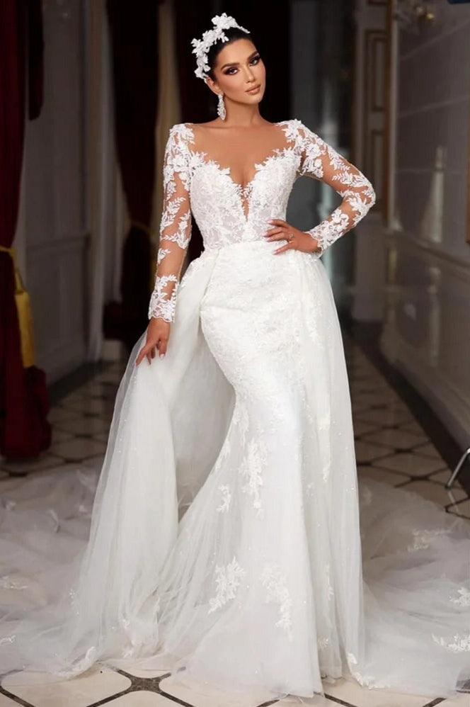 Long Sleeve Buttons Up Back Mermaid Wedding Dresses Vestido De Noiva S TANYA BRIDAL Long Sleeve Buttons Up Back Mermaid Wedding Dresses Vestido De Noiva S TANYA BRIDAL