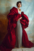 ZJ171 Puffy Fashion Taffeta Long Evening Cape Party Coat
