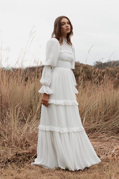 Long Sleeves Boho Chiffon Wedding Dress A Line Floor Length