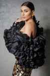 Ruffled Black Taffeta Bolero Detachable Coat Chic DJ306